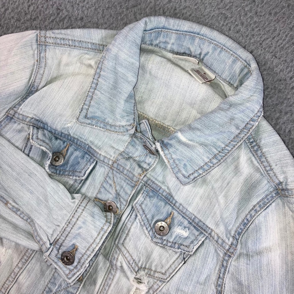 Vtg Y2K Mudd Denim Jacket Women L Light Wash Distressed Cropped Western Grunge